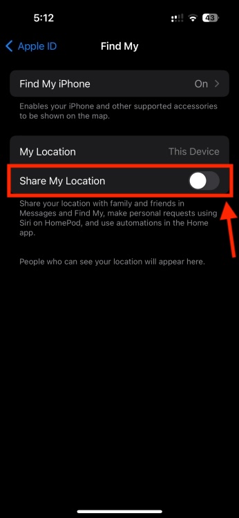 Disable Share My Location in Find My app