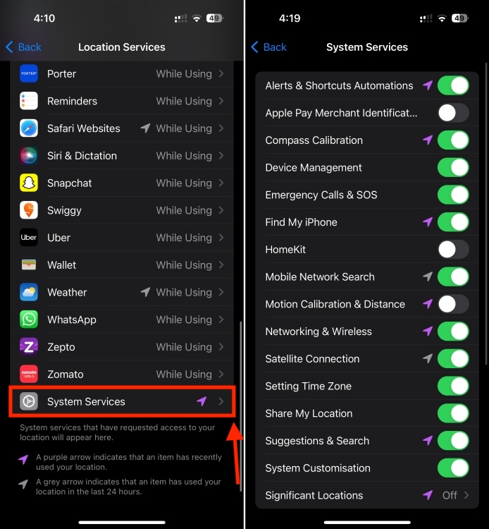 Disable location tracking for iOS system services