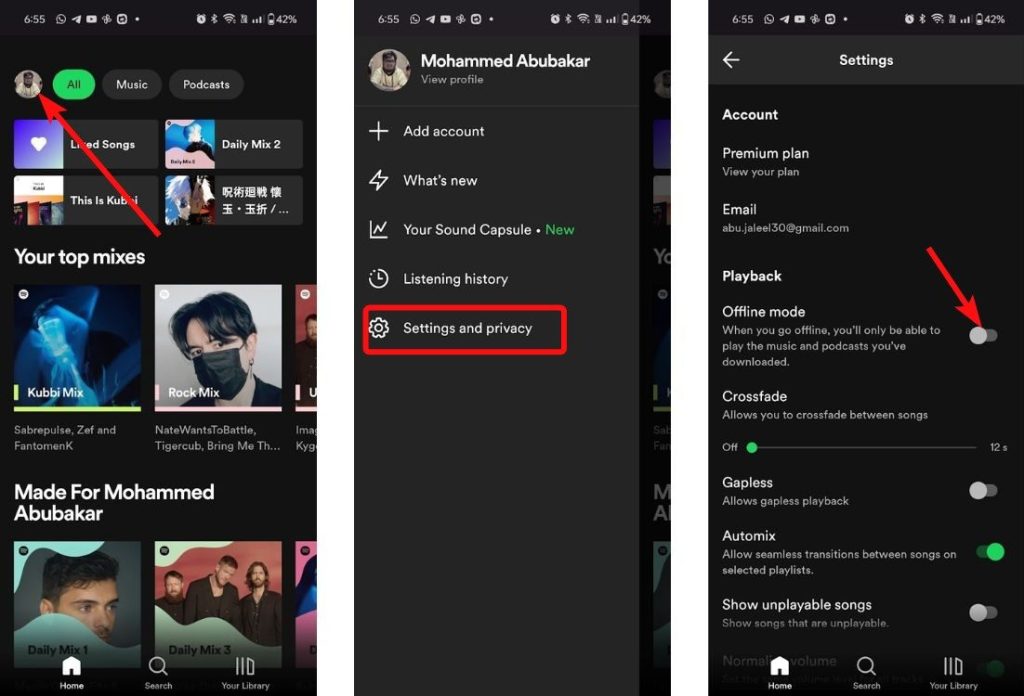 Enable offline mode Spotify-1