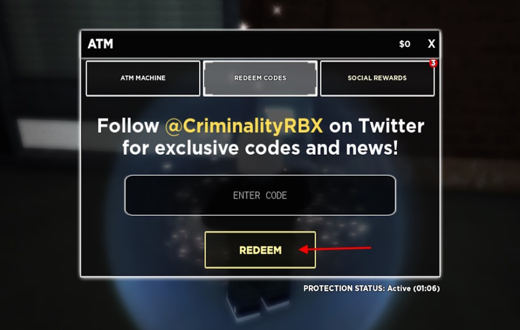 Enter Code and Redeem in Criminality