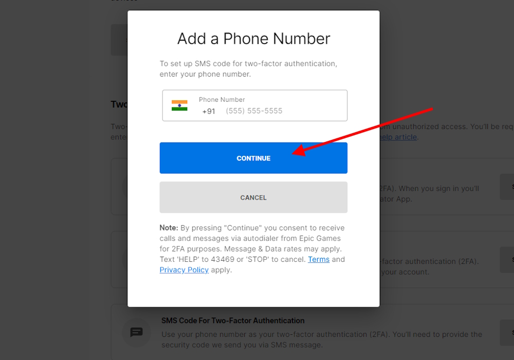 Enter Phone number for Authentication