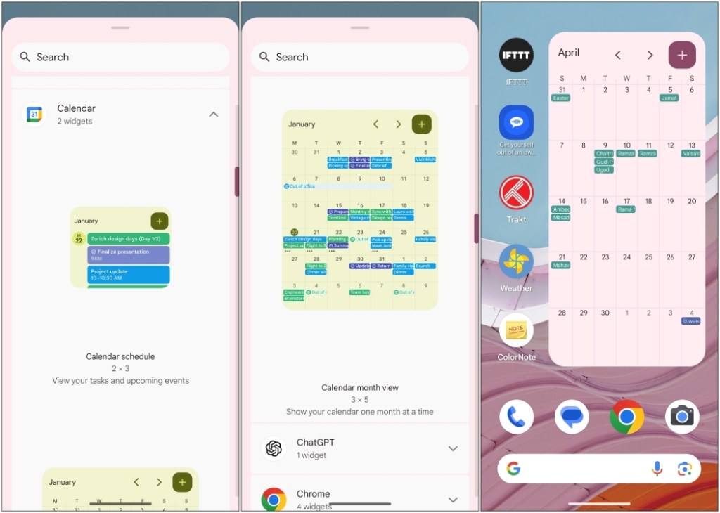 Google Calendar Widgets