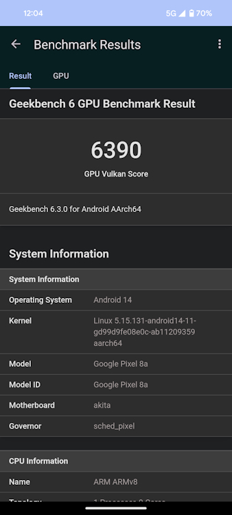 Google Pixel 8a Geekbench GPU Vulkan