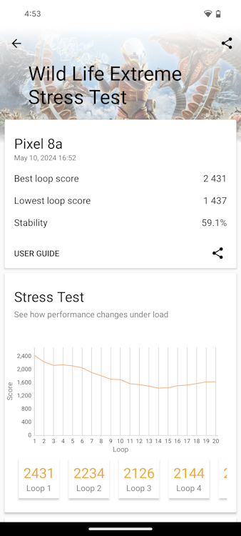 Google Pixel 8a Wild Life Extreme Stress Test