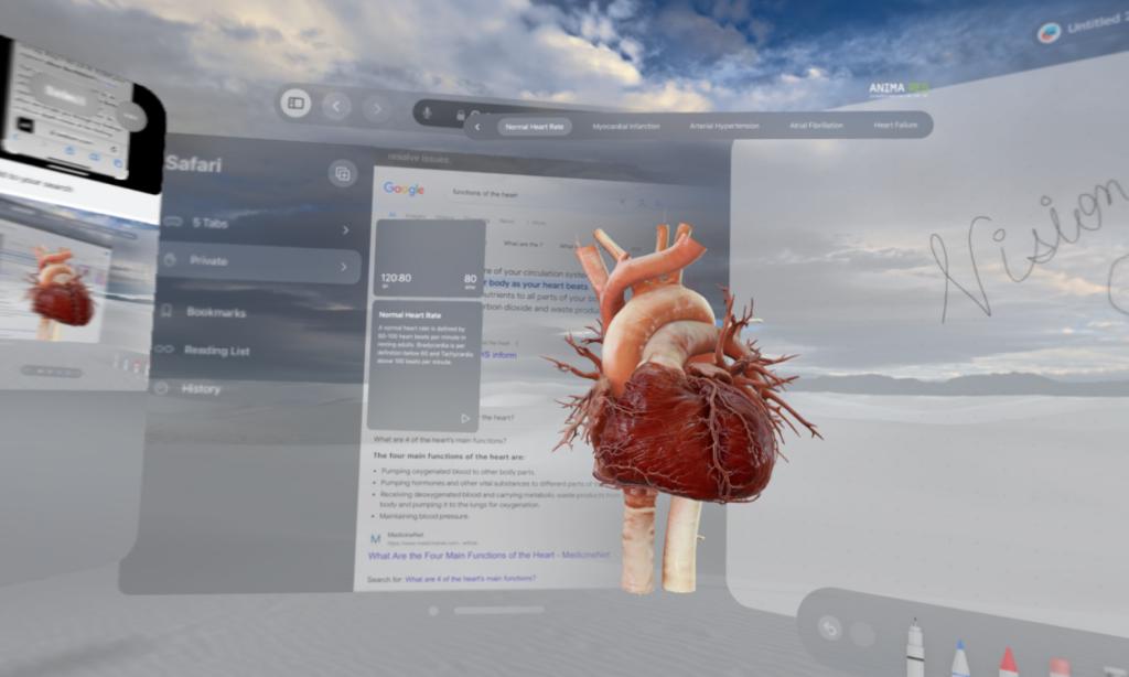 Having Insight Heart and multiple other tabs open on Vision Pro