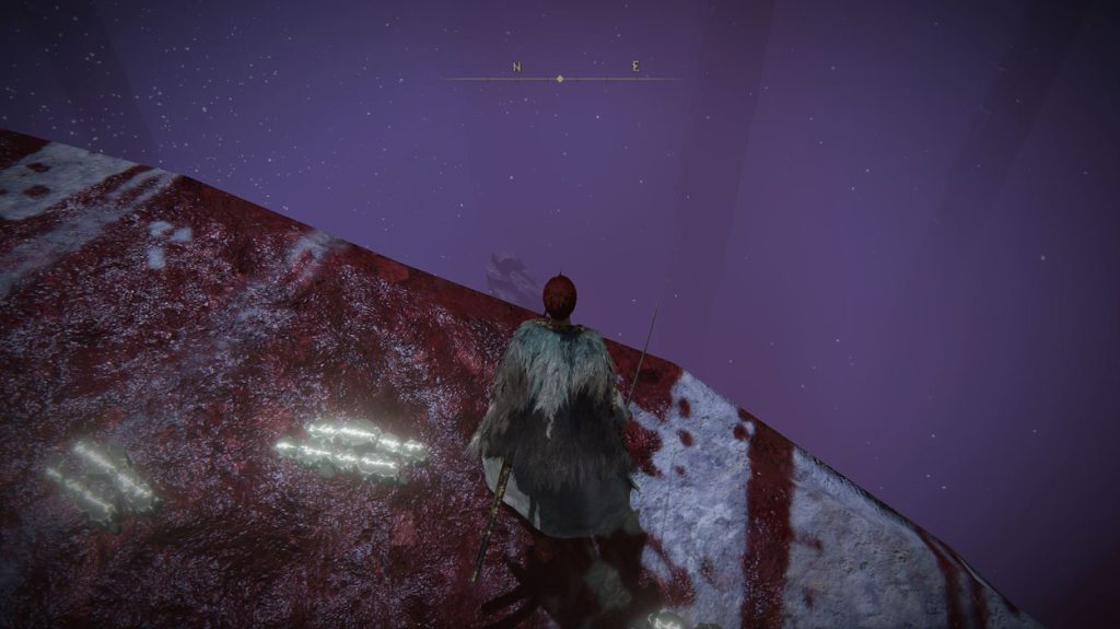 Jump from this ledge using a horse and start slashing your sword for as long as you want to farm