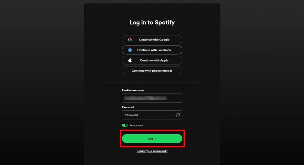 Log in to Spotify