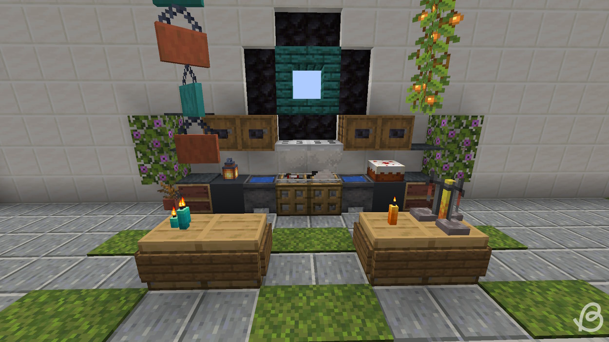 Kitchen with lots of decoration ideas in Minecraft