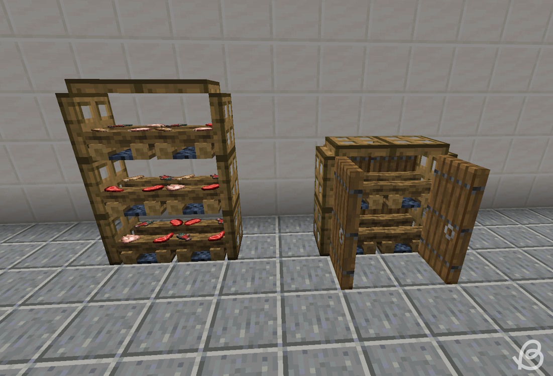 Shelves made up of trapdoors and campfires