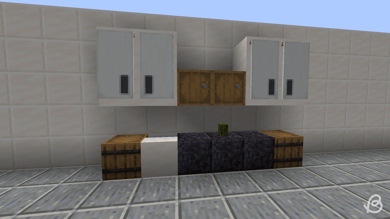 Simple kitchen with cabinet details made using banners