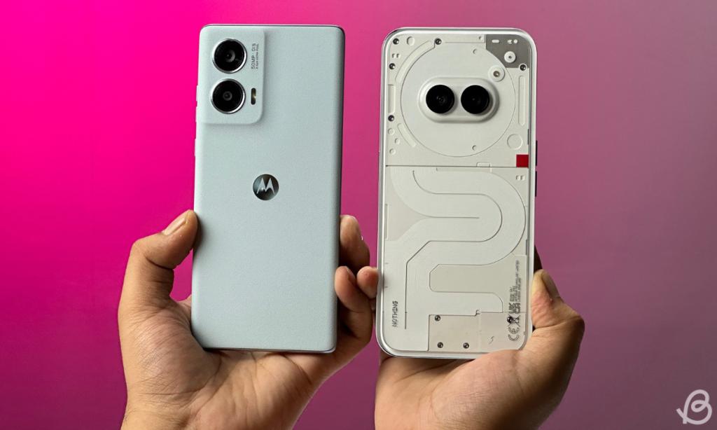 Moto Edge 50 Fusion vs Nothing Phone 2a Back Panel Design In Hand