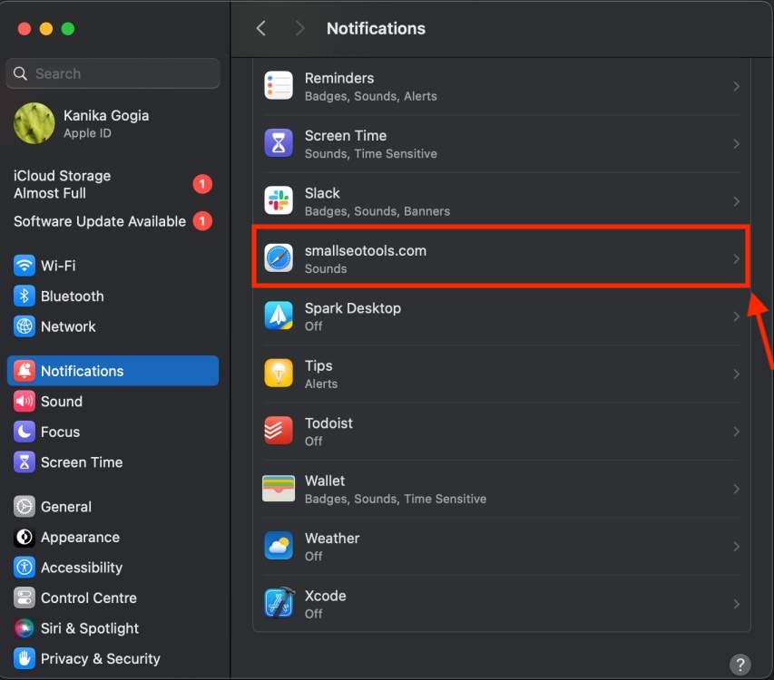 Notification section in System Settings on Mac