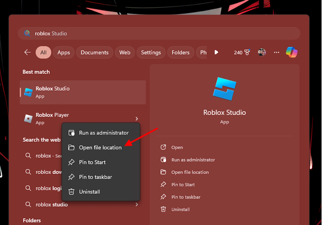 Open File Location for Roblox Player