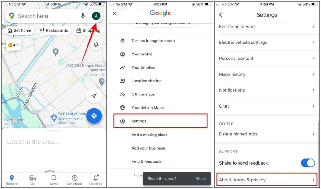 Open Google Map Settings