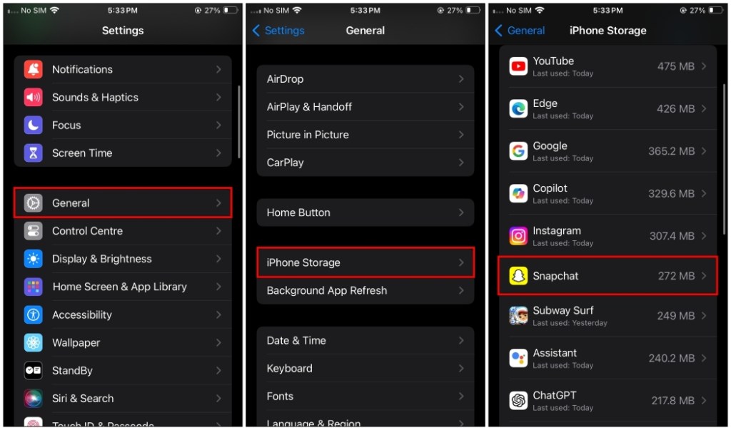 Open iPhone Storage settings