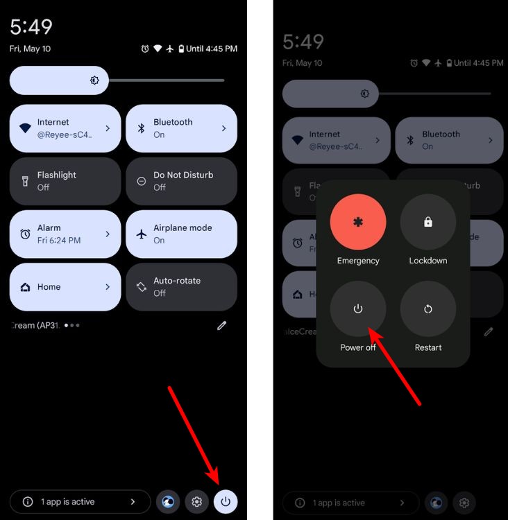 Pixel Power menu notification quick settings