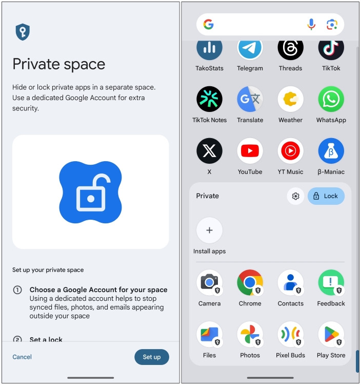 Private Space Android 15 - Nothing OS 3.0