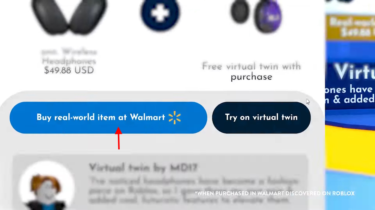 Purchase real-world Walmart item from Roblox