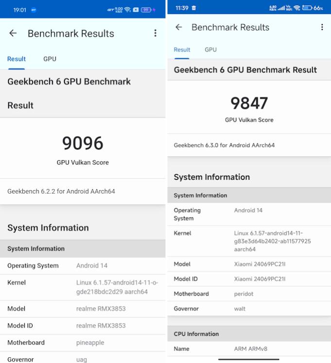 Realme GT 6T vs POCO F6 Geekbench GPU Vulkan