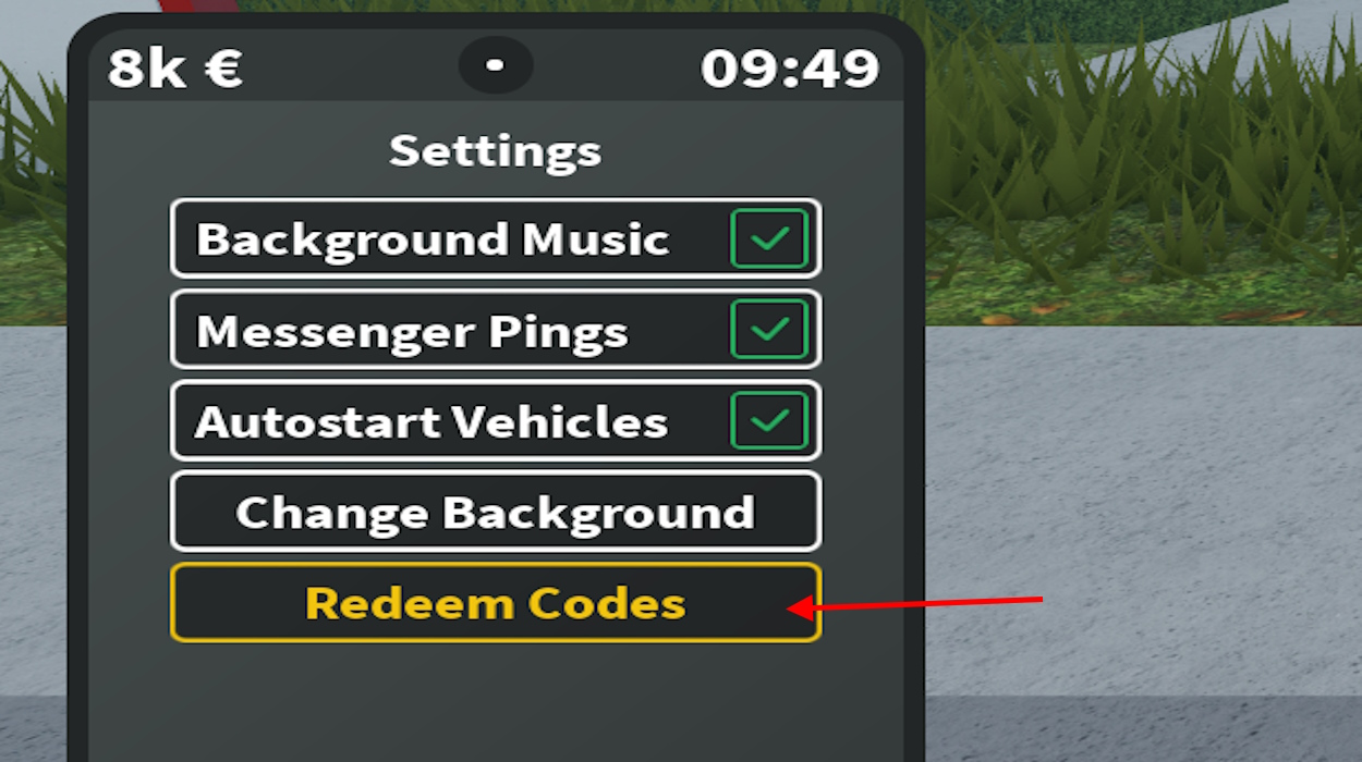 Redeem Codes Button