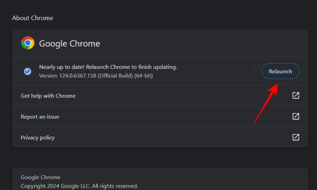 Relaunch Chrome to update it