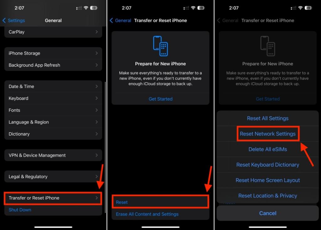 Reset Network Settings on iPhone