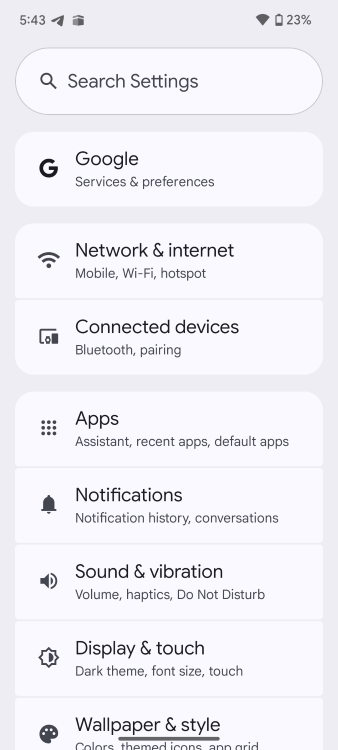 Revamped Settings app