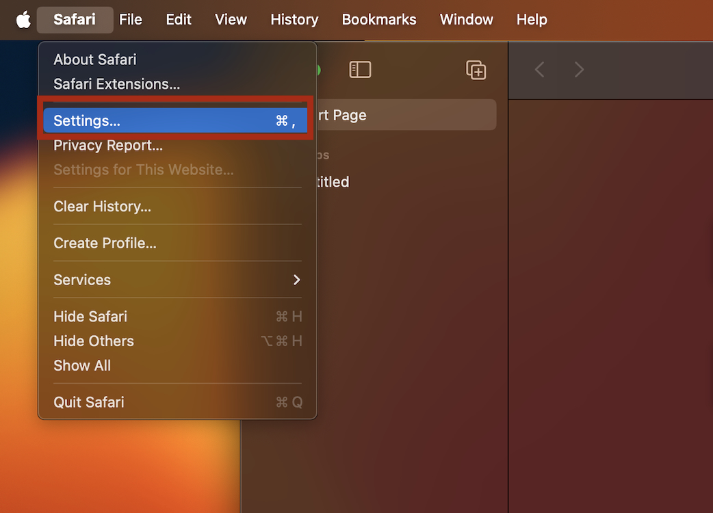 Safari Settings on Mac