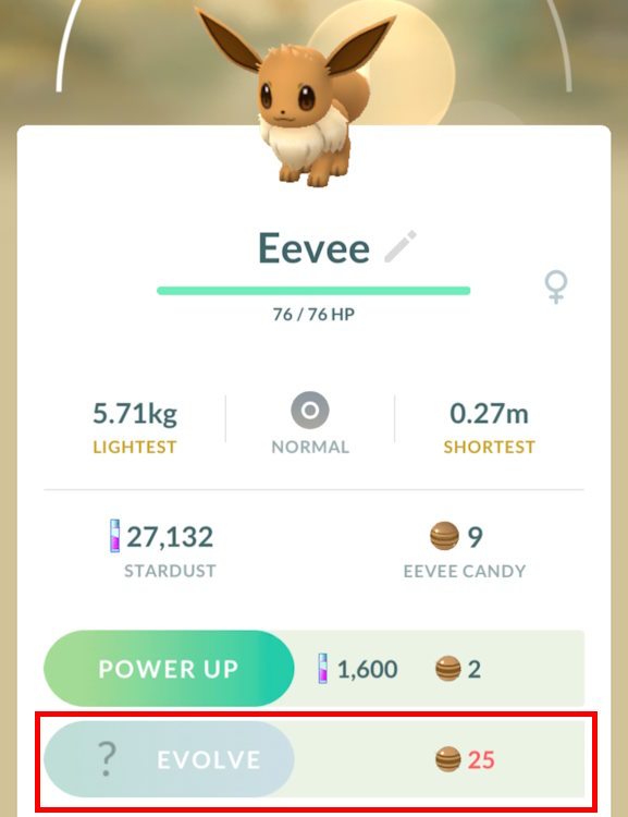 Select the Evolve Eevee button and Evolve her to a desired form in Pokemon GO. Ensure you have enough Eevee candies.