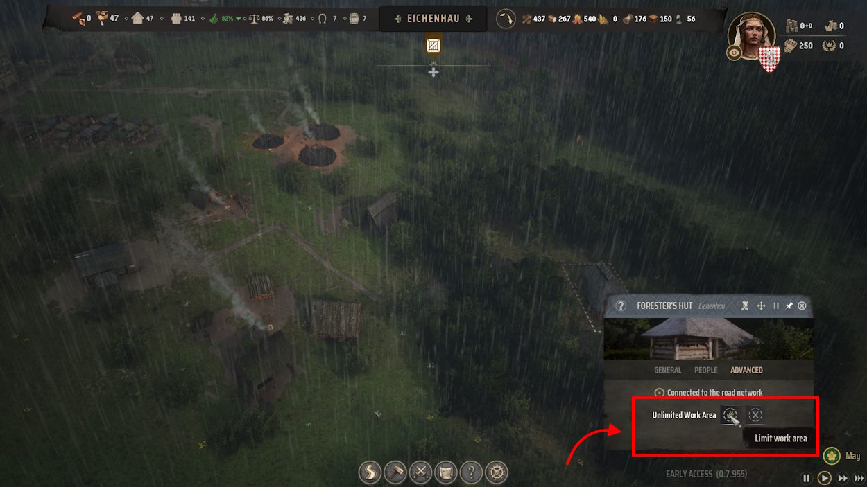 Select the Forester's Huts and limit its work area to a particular place
