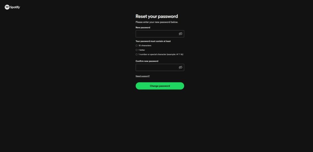 Spotify Enter new password