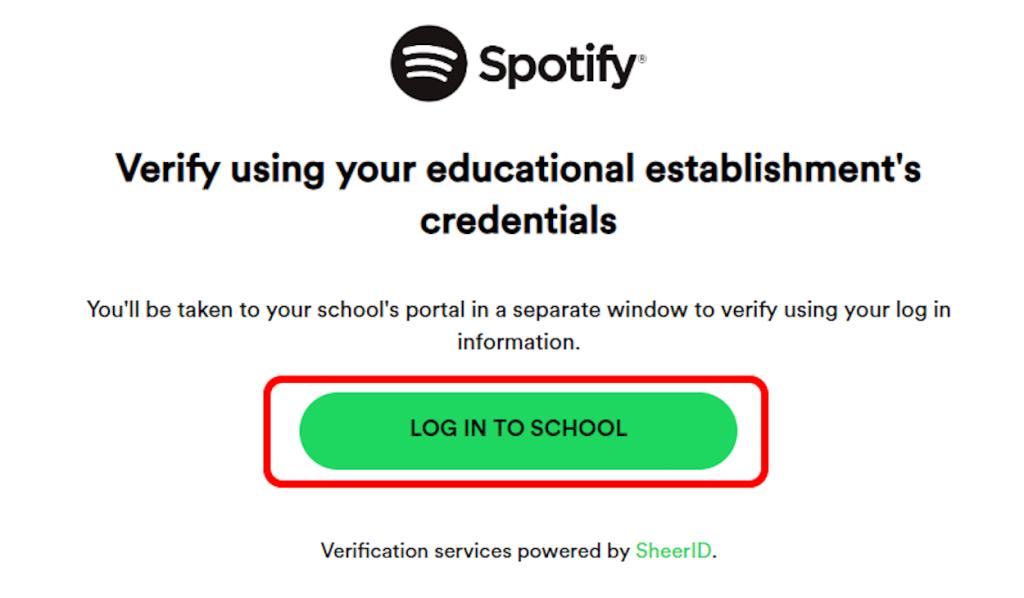 Spotify Log in to School button