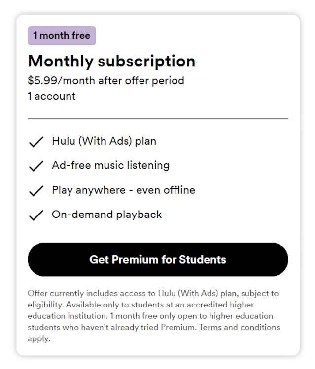 Spotify Premium Student Plan Details