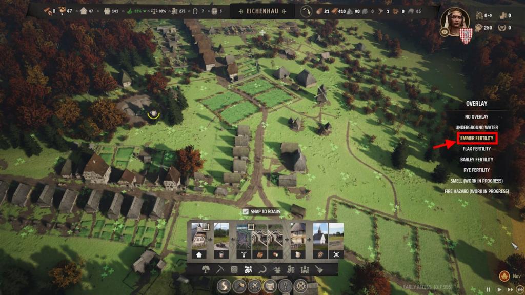 The Fertility chocies allows you to check Emmer Fertility in Manor Lords