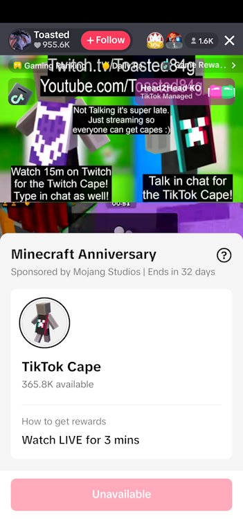 The TikTok cape isn't available in some streams