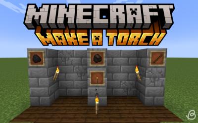 Torches placed in the Minecraft world and inside an item frame with coal, charcoal and a stick in item frames too
