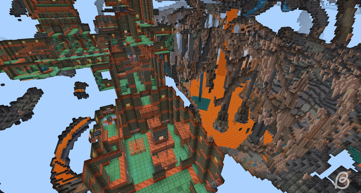 Chambre d'essai à côté d'une grotte de lave dans Minecraft 1.21