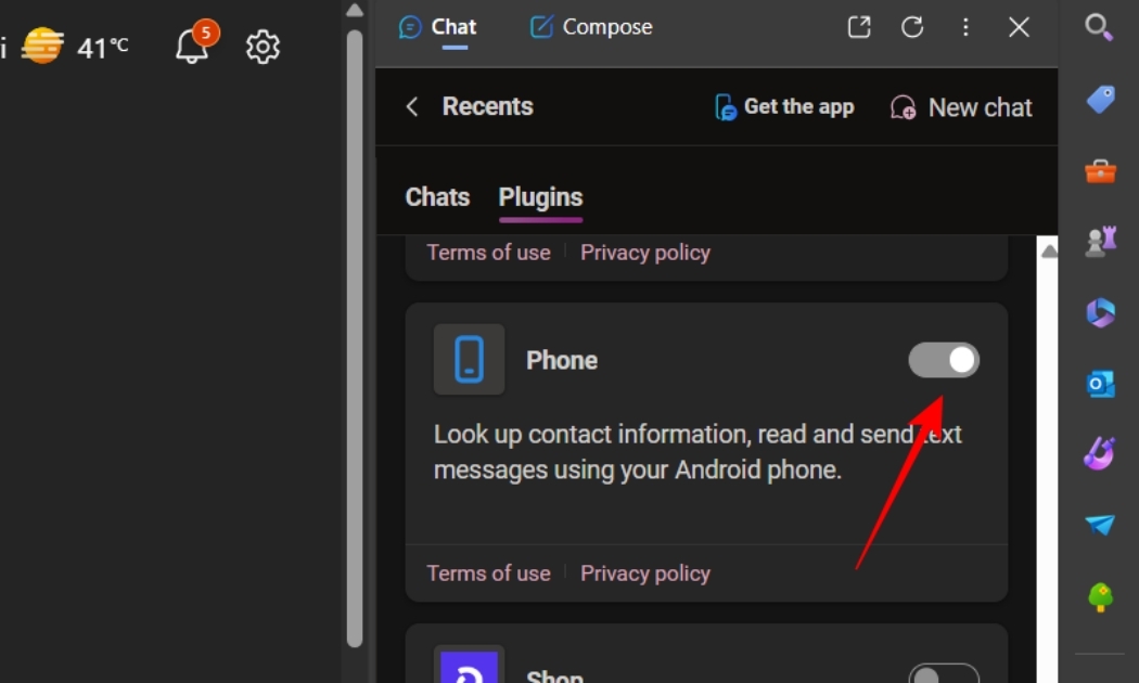 Turn on the Phone Plugin in Copilot