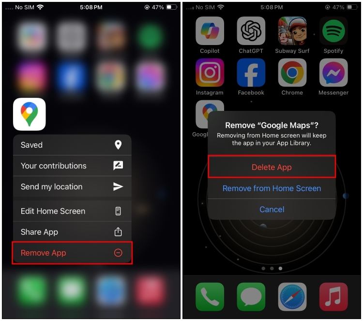 Uninstall Google Maps iOS