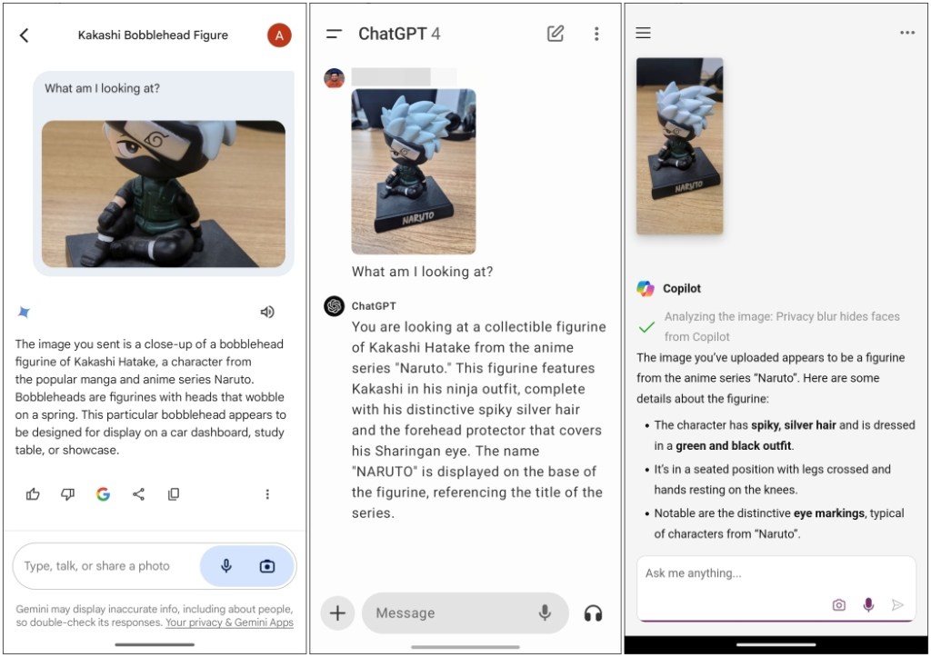 Visual search with Gemini, ChatGPT 4, and Copilot apps