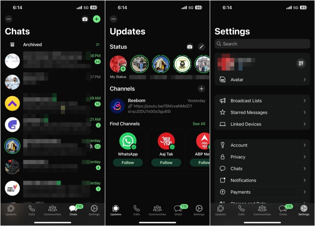 WhatsApp green new interface for iPhones