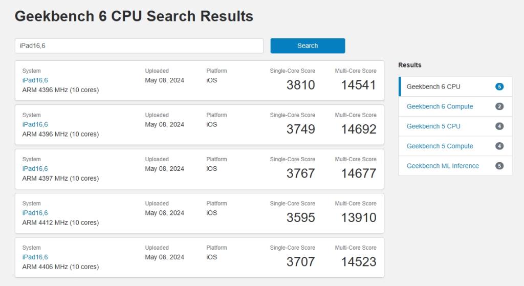 apple m4 geekbench score single-core and multi-core