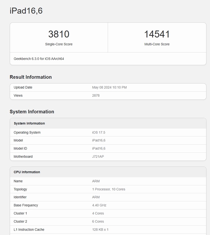 apple m4 geekbench score