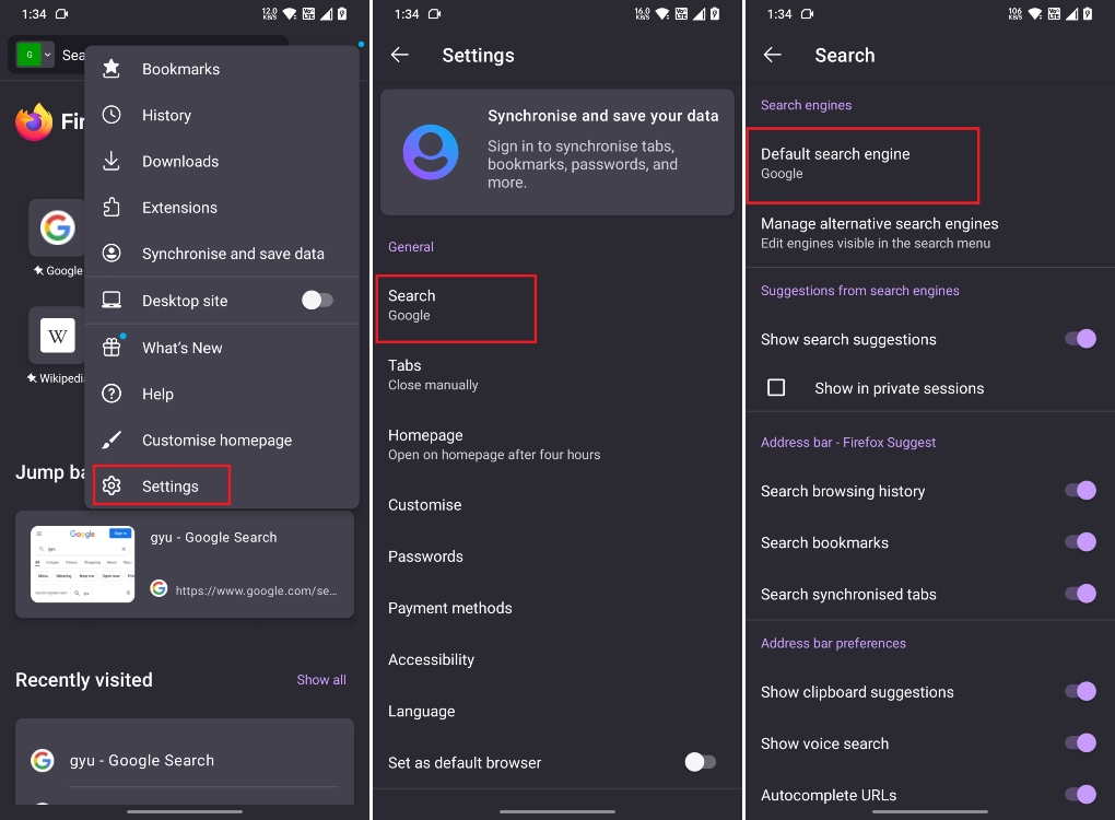 change search engine in firefox android