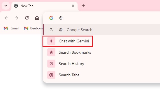 chat with gemini in chrome's search bar