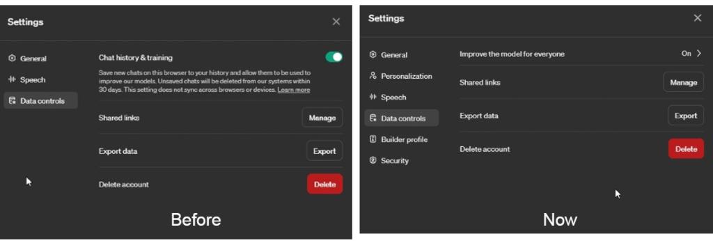 chatgpt data controls settings before and after