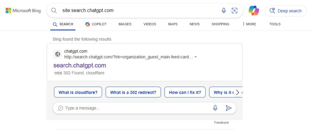 chatgpt search engine indexed by bing