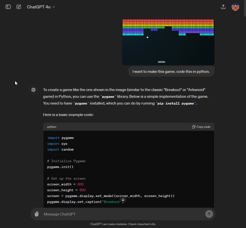 create a python game using chatgpt 4o