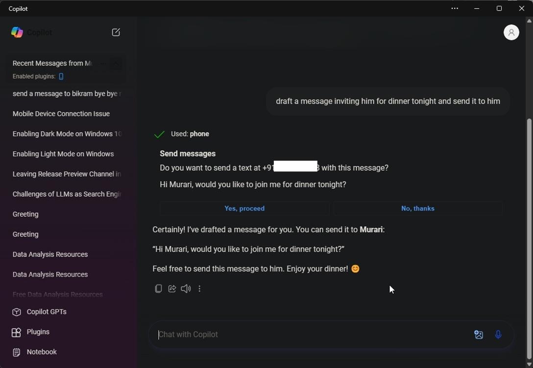 Co Pilot Send Button I Used Windows Copilot to Directly Text My Phone Contacts | Beebom