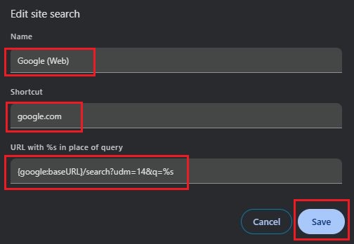 edit search engine url in chrome